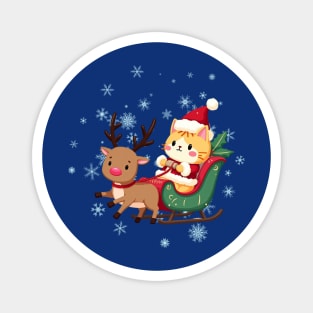 Christmas Cat Riding Santa Sleigh Magnet
